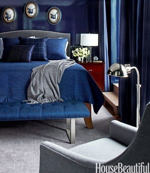 Blue Bedroom With Blue Gloss Walls