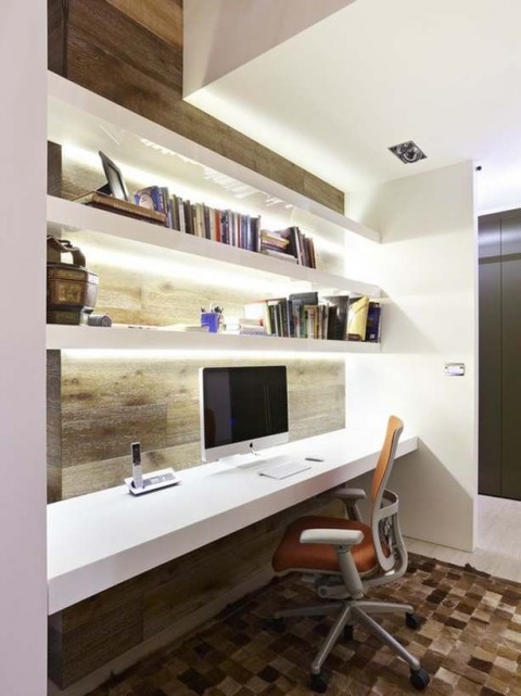 Home office with white desk