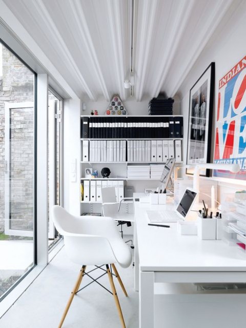 Office With White Furniture,  & Storage