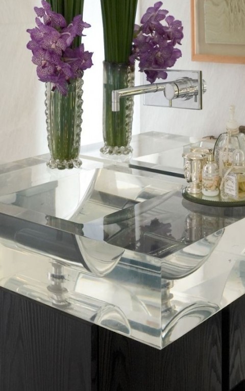 Clear Glass Counter & Built In Sink