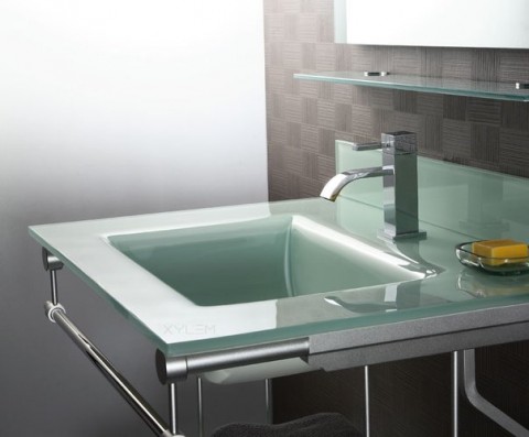 Stylish Glass Bathroom Countertop With Build In Sink 