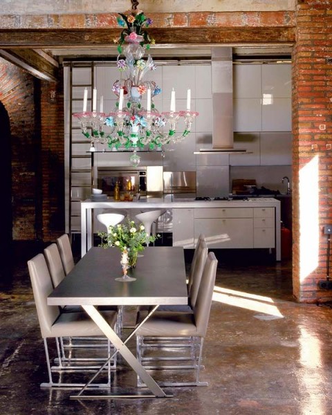 10 Ways To Light Your Kitchen To Achieve The Right Look & Ambience - Kitsch Chandelier In Modern Designer Apartment