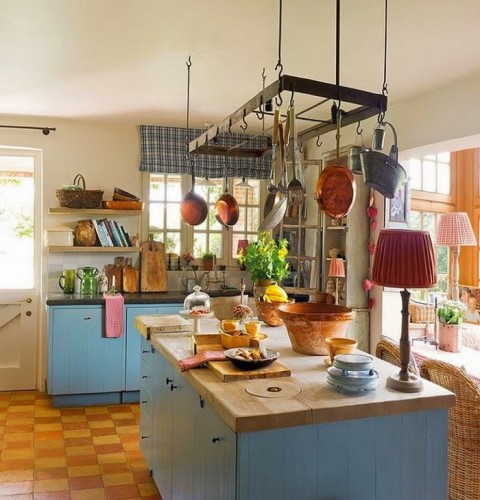 10 Ways To Light Your Kitchen To Achieve The Right Look & Ambience - Farm House Kitchen With Table Lamp