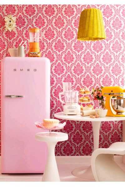 Funky Kitchen Appliances To Brighten Up Your Kitchen - Yellow Mixer  Pink Smeg Fridge