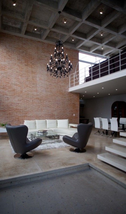 Modern Lounge With Black Chandelier 