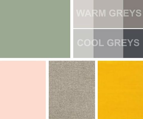 Industrial Materials For Your Interior -Shades Of Grey, Sage Green, Oatmeal & Set Against Some Blush Pinks & Mustard Yellows