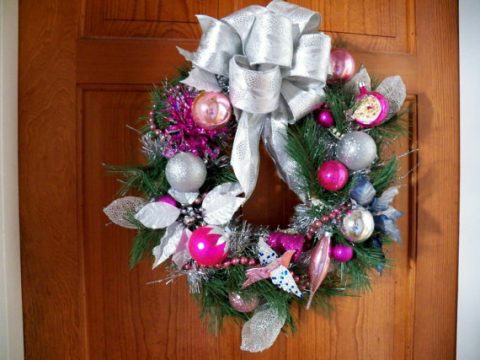 Vintage pink and silver wreath