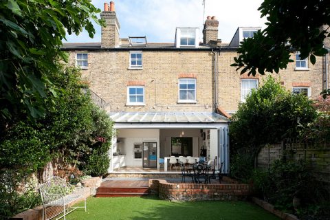 Garden view, looking into house