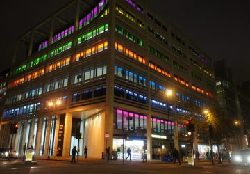 Bloomberg lit up neon - Photo by James Mitchell