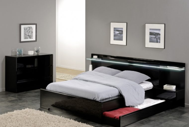 Savoy Black Gloss Headboard Light storage bed