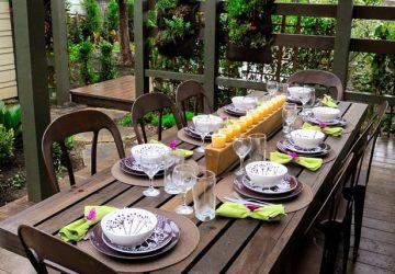 Wooden outdoor dining table area