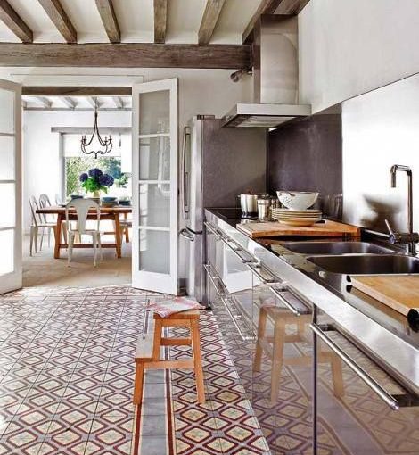 Kitchen with beautiful floor tiles