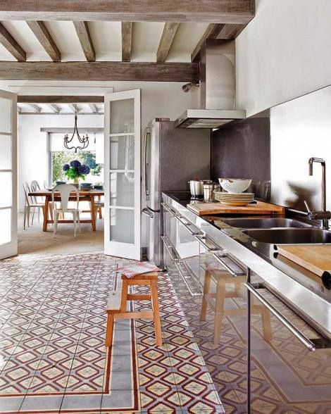 Kitchen with beautiful floor tiles