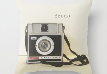 Pillow Cover, Vintage Camera Focus For the Photographer Black White Brownie Camera Geekery, Retro Style Living Room Decor