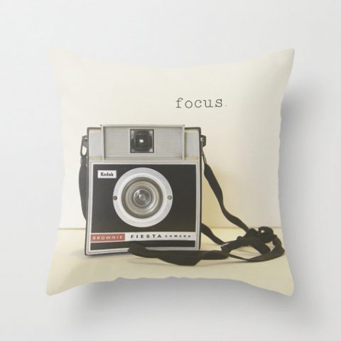 Pillow Cover, Vintage Camera Focus For the Photographer Black White Brownie Camera Geekery, Retro Style Living Room Decor