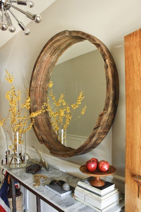 DIY wine barrel mirrors - Photo from rowhousenest.com