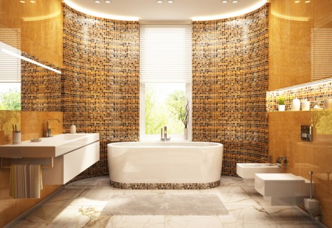 Modern gold bathroom in house