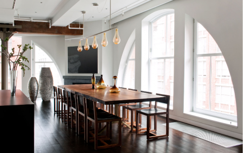 Dining table with large windows