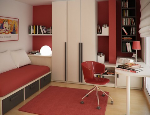 Red rug girls bedroom
