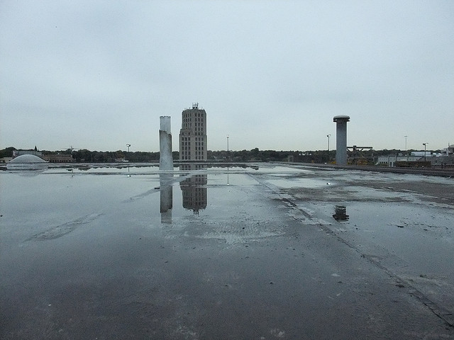 Ponding on flat roof - Photo by crowbert