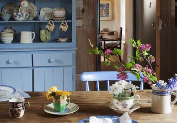 Cottage Country Kitchen With Blue Dresser & Wooden Table