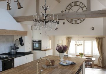 10 Ways To Light Your Kitchen To Achieve The Right Look & Ambience - Country Kitchen Diner With Chandelier Lighting