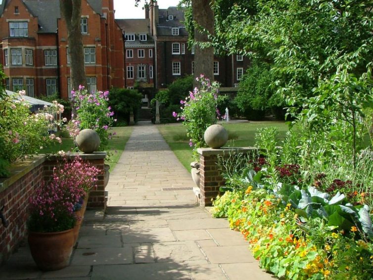 Entrance to College Garden, with vegetable patch