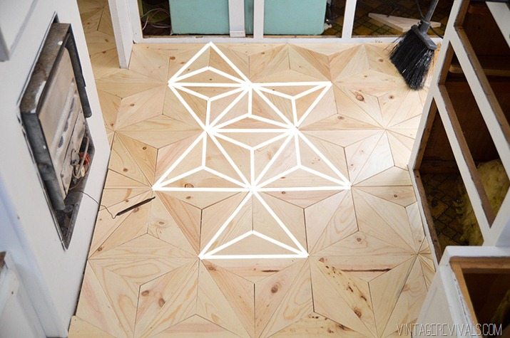 Geometric wooden floor tile design