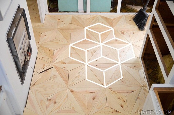 Geometric wooden floor tile design