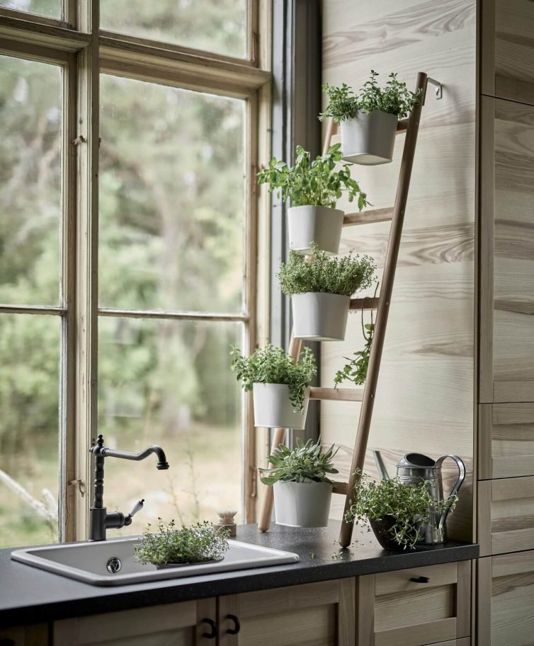 Leaning ladder plant stand
