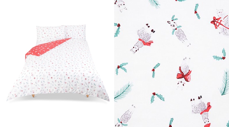 Festive llama print bedding