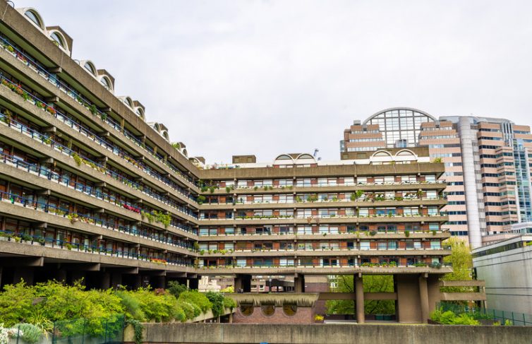 View of Barbican complex in London, England