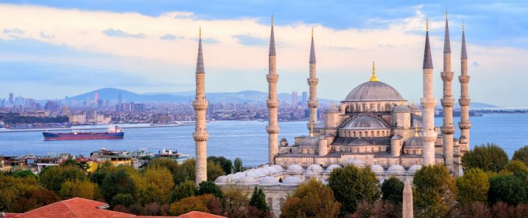 Blue Mosque and Bosporus panorama, Istanbul, Turkey