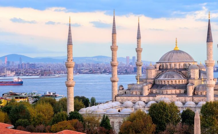 Blue Mosque and Bosporus panorama, Istanbul, Turkey