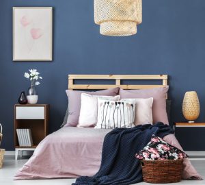 Bedroom painted with Pantone Colour of the year 2020 Classic Blue