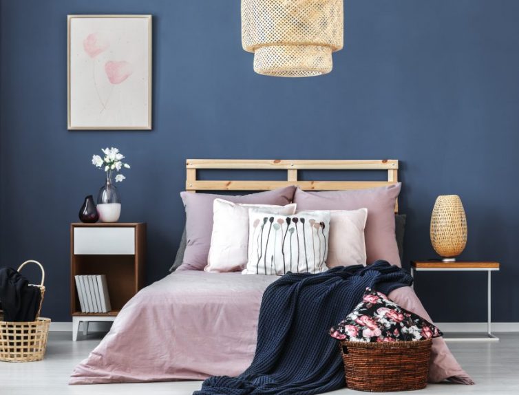 Bedroom painted with Pantone Colour of the year 2020 Classic Blue