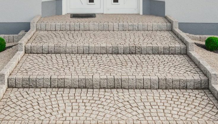 Paving stones to entrance to house