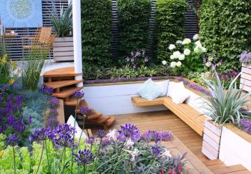 Designer garden with seats and Aliums