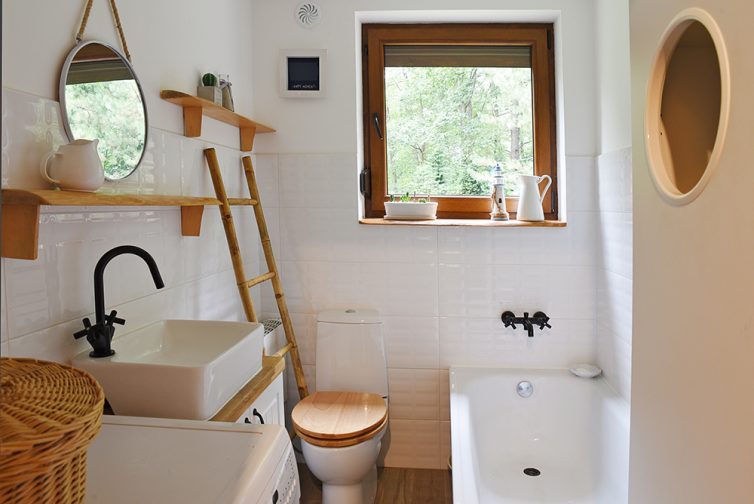 Small white and wooden bathroom