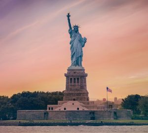 Statue of Liberty with sunset USA