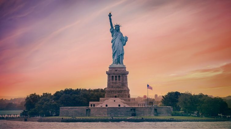 Statue of Liberty with sunset USA