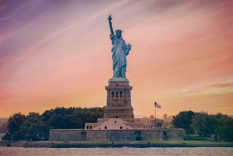 Statue of Liberty with sunset USA