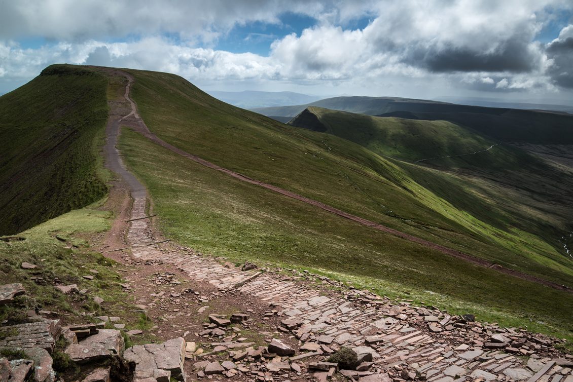 Landscape of Brecon Beacons National Park with moody sky