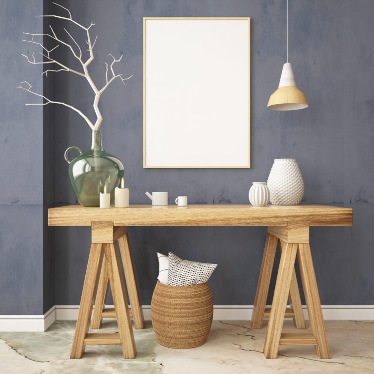 Scandinavian interior with a console table in lagom style