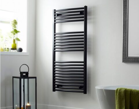 Black Verticle Radiator In Bathroom