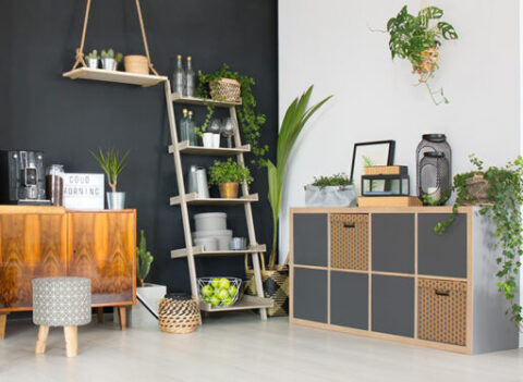 Lounge with storage cupboards