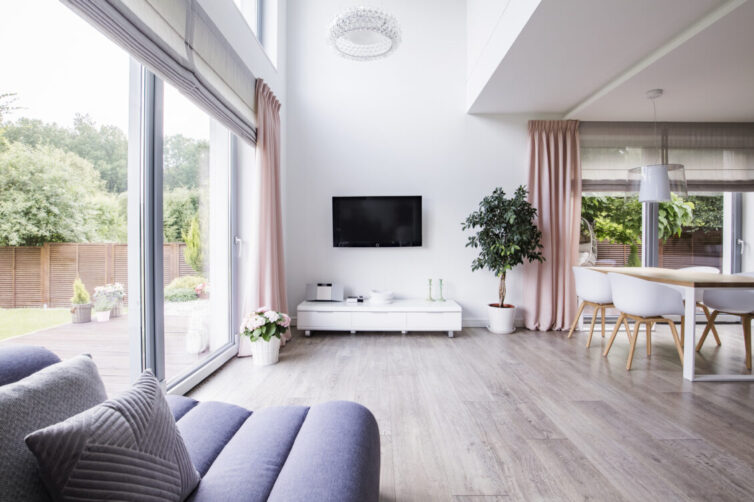 Minimalist Living Room With Large Window and Doors