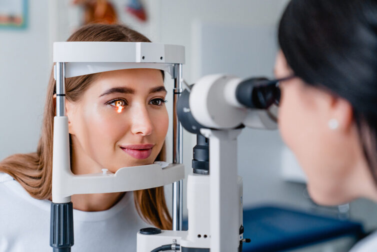 Women having eye examination