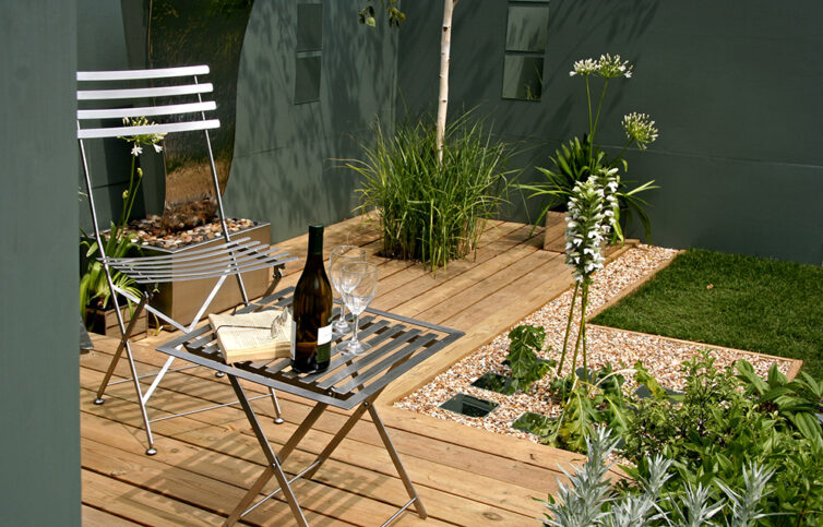 Garden decking with patio furniture