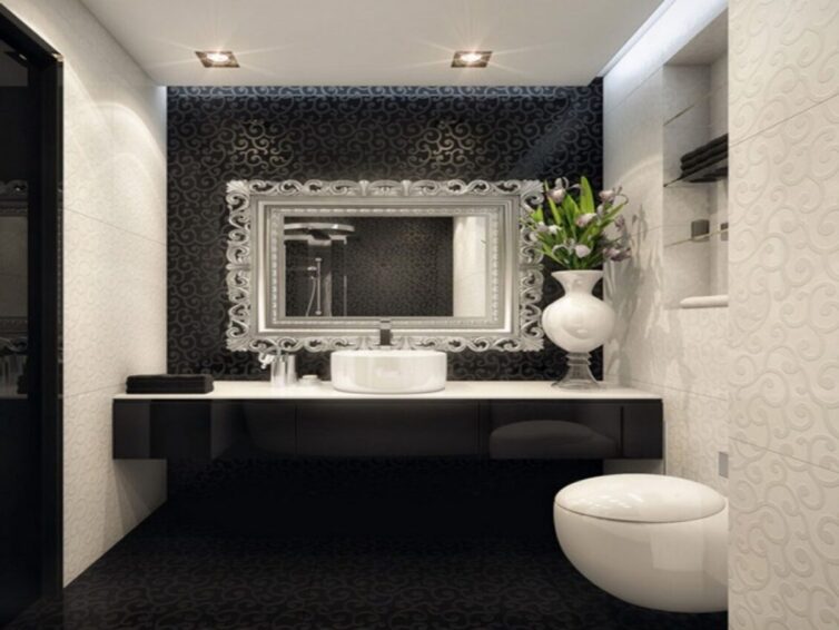 Shabby Chic Wall Mirror with black gloss bathroom cabinet